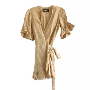 Reformation Kelsey Mini Wrap Dress Yellow 100% Linen